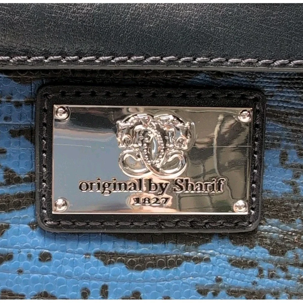 Original Sharif Couture Blue‎ Black Satchel Crossbody Handbag Faux Leather READ